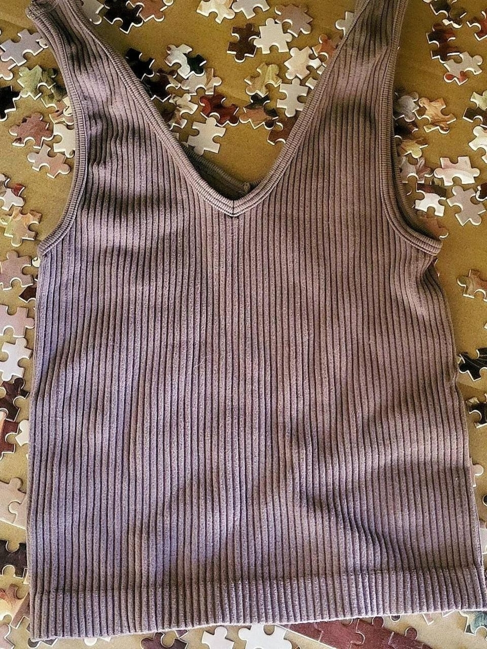 Gypsy & Jade 🤎 Ribbed V-Neck Tank Top — Taupe